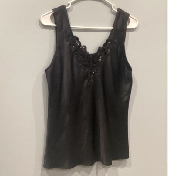 Vtg Womens Camisole Small Cami Tank Top Black Beaded Lace Sequin Y2K Whimsigoth - Picture 1 of 9